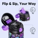 Encool SwiftSip Insulated Stainless Steel Water Bottle with Straw - Leak Proof Sports Water Bottle for School, Travel, Keeps Cold All Day, One-Touch Flip Lid, BPA-Free, 24 oz, Floral Afterlife - Image 3