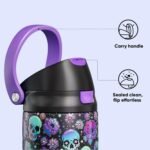 Encool SwiftSip Insulated Stainless Steel Water Bottle with Straw - Leak Proof Sports Water Bottle for School, Travel, Keeps Cold All Day, One-Touch Flip Lid, BPA-Free, 24 oz, Floral Afterlife - Image 4