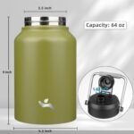 Half Gallon Jug with Handle,64 oz Insulated Water Bottle with Carrying Pouch,Double Wall Vacuum Stainless Steel Metal Bottle,Forest Green - Image 3