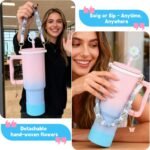 40 oz Tumbler with Handle and Straw & 6PCS Cup Accessories for 40 oz Cup - Vacuum Insulated Stainless Steel Double Wall Water Bottle Travel Coffee Mug - Holiday Gifts for Women Men (Bubble) - Image 3