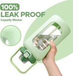 72oz Glass Water Bolttles, 3-in-1 Straw and Sip Spout Handle Lid, Half Gallon Water Bottle with Time Marker and Silicone Sleeve, BPA-Free Sports Water Bottle for Gym, School, Light Green - Image 6