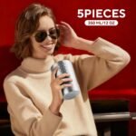 5 Pcs 12 oz Honeycomb Small Metal Cup, Double Wall Vacuum Stainless Steel Insulated Cup, Reusable Camping Cups Unbreakable Indoor Outdoor for Party, Home, Office, BBQ, Silver - Image 5