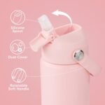 12 oz Water Bottle, 2 pack Kids Water Bottles for School, Toddler Water Bottle with Straw & Handle, 304 Stainless Steel Insulated Water Bottle, Non-slip Silicone Base, BPA Free, Pink Two Piece - Image 3