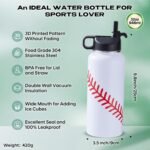 Baseball Water Bottles for Boys 32 oz and 100 PCS Baseball Stickers Sports Insulated Stainless Steel Water Bottle Baseballs Accessories Stuff Gear Gifts For 8-12 12-14 Player - Image 3
