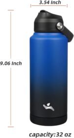 Insulated Water Bottle with Straw Lid,32 oz Stainless Steel Vacuum Metal Bottle with Silicone Handle,Black Blue - Image 3