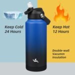 Insulated Water Bottle with Straw Lid,32 oz Stainless Steel Vacuum Metal Bottle with Silicone Handle,Black Blue - Image 4