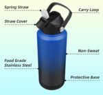 Insulated Water Bottle with Straw Lid,32 oz Stainless Steel Vacuum Metal Bottle with Silicone Handle,Black Blue - Image 5