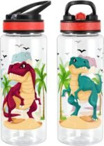 Home Tune 23oz Kids Water Bottle for School Boys, BPA FREE, Leak Proof Flip Straw, Easy Clean, Carry Handle - Dinosaur - Image 3