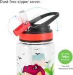 Home Tune 23oz Kids Water Bottle for School Boys, BPA FREE, Leak Proof Flip Straw, Easy Clean, Carry Handle - Dinosaur - Image 4
