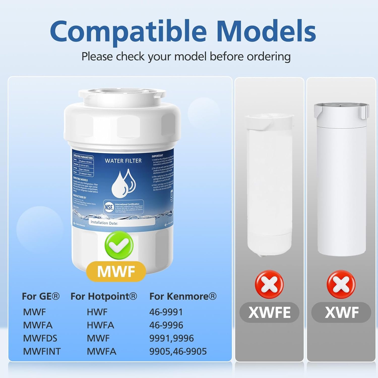 MWF Water Filter Compatible with GE® MWF®, SmartWater MWFP, MWFA, MWFINT, GWF, GWFA, HDX FMG-1, Kenmore® 9991, High Efficiency Filtration and Every 6 Months Value, NSF Certified, 4 Pack - Image 4