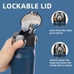 Insulated Water Bottle with Straw and Carry Loop,18 oz Stainless Steel Double Wall Vaccum Metal Water Flask with Leak-proof Lid,Navy blue - Image 3