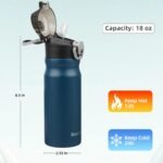 Insulated Water Bottle with Straw and Carry Loop,18 oz Stainless Steel Double Wall Vaccum Metal Water Flask with Leak-proof Lid,Navy blue - Image 4