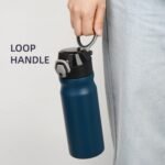 Insulated Water Bottle with Straw and Carry Loop,18 oz Stainless Steel Double Wall Vaccum Metal Water Flask with Leak-proof Lid,Navy blue - Image 5