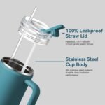 Gpeng 30/40/50 oz Tumbler with Handle, Water Bottles with Straw Lid, Insulated Stainless Steel Travel Mug Cup Holder Friendly, Keep Drinks Cold or Hot for Hours (LightBlue, 40 oz) - Image 5