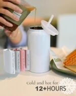 Glass Cups with Lids and Straws, 16oz Stainless Steels Cups, Beer Cups, Iced Coffee Cup, Smoothie Cup, Sublimation Tumbler, Cyan (Smooth Polished Finish, Sublimatable) - Image 4