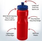 750ml Squeeze Water Sports Bottle, BPA-Free with Leakproof Sports Push Pull Lid, Ergonomic Easy To Hold, Kids School, Cycling, Basketball. 2 Pack - Orange and Red - Image 3