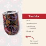 Insulated Wine Tumbler, 12 Ounce Travel Cup, Blue Stainless Steel Tumbler with Lid, Midnight Garden Paisley - Image 3