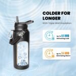 Insulated Water Bottle 32 oz, Triple Wall Vacuum Stainless Steel (Cold for 48 Hrs), Leak Proof & Non-BPA, Modern Water Flask Jug with Paracord Handle & Straw Spout Lids, Magic Black - Image 3