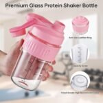 16oz Small Glass Shaker Bottle, Borosilicate Glass Protein Powder Gym Workout Small Shaker Cup Mixes for Protein Mixes with Blending Ball (C-PINK, 1) - Image 3