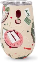 kate spade new york Insulated Stainless Steel Wine Tumbler, 16 oz Double Wall Stemless Travel Cup with Lid, Pink & Green Drinkware (Festive Party) - Image 3
