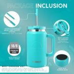 50 Oz Tumbler with Handle and Straw Large Insulated Tumbler Stainless Steel Travel Mug for Hot & Cold Drinks, Reusable Water Bottle with Lids and Straw - Teal - Image 3