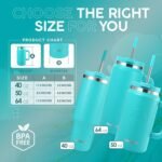 50 Oz Tumbler with Handle and Straw Large Insulated Tumbler Stainless Steel Travel Mug for Hot & Cold Drinks, Reusable Water Bottle with Lids and Straw - Teal - Image 4