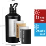 Insulated Water Bottle 128oz,Triple Wall Vacuum Stainless Steel(Dishwasher Safe),Leak Proof & Non-BPA,Flask Jug with Paracord Handle & Straw Spout Lids Sports Black - Image 3