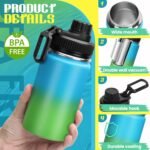 12 oz Water Bottle,Small Insulated Water Bottle, Stainless Steel Small, Leak Proof with Chug Lid, Wide Mouth BPA Free Double Wall Vacuum (Blue/Green) - Image 4