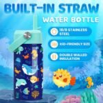 SANDJEST Kids Water Bottle with Straw Lid - 12 Oz Insulated Stainless Steel Ocean Water Bottles for Kid Boys Girls - Travel Cup for School Sports - Image 3