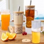 24oz Glass Cups with Lids and Straws - Glass Tumbler cup with bamboo lids and straw iced coffee cup - Image 3