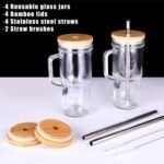 24oz Glass Cups with Lids and Straws - Glass Tumbler cup with bamboo lids and straw iced coffee cup - Image 6