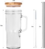 24oz Glass Cups with Lids and Straws - Glass Tumbler cup with bamboo lids and straw iced coffee cup - Image 8