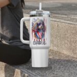All American Poodle Dog Dad Patriotic US Flag Insulated Tumbler 4th of July Gift Customized Name Tumbler Personalized With Lid Engraved 40oz with Lid - Image 5