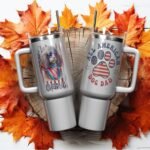 All American Poodle Dog Dad Patriotic US Flag Insulated Tumbler 4th of July Gift Customized Name Tumbler Personalized With Lid Engraved 40oz with Lid - Image 6