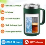 22oz Insulated Coffee Mug with Handle & Leak-Proof Lid - Double Wall Stainless Steel Travel Tumbler for Commute/Office/Home, Purple, 1 Pack - Image 4