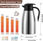 Thermal Coffee Carafe 70 oz / 2L Insulated Stainless Steel, Coffee Carafes Double Walled Vacuum Pot Flask - Hot Beverage Dispenser/Water, Tea - Keep 12/24 Hours Hot/Cold (Silver) - Image 4