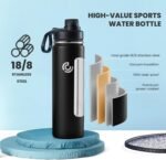 Sports Water Bottle 22oz, Insulated Water Bottle with Handle,Stainless Steel,Simple Modern,Suitable for Travel, School, Boy, Girl(Black) - Image 4