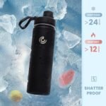 Sports Water Bottle 22oz, Insulated Water Bottle with Handle,Stainless Steel,Simple Modern,Suitable for Travel, School, Boy, Girl(Black) - Image 5