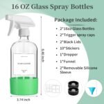 2 Pack Glass Spray Bottles with Silicone Sleeve,16oz Clear Glass Spray Bottles Refillable Empty Bottle with Adjustable Nozzle,Spray Bottle for Essential Oils,Cleaning Solutions,Pets,Hair - Image 3
