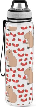 senya Cute Capybara Strawberry Sport Water Bottle with Straw Tritan Clear Bottle for Outdoor Gym Travel - Image 3