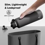 POWCAN 24 oz Stainless Steel Slim Water Bottle: Sweatproof, Flex Cap, Lightweight, Standard Mouth, Top Handle, Vacuum Insulated Flask with straw for Office, Home, Commute, Workouts, Boy (Stone Gray) - Image 4