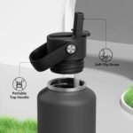 POWCAN 24 oz Stainless Steel Slim Water Bottle: Sweatproof, Flex Cap, Lightweight, Standard Mouth, Top Handle, Vacuum Insulated Flask with straw for Office, Home, Commute, Workouts, Boy (Stone Gray) - Image 5