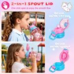 Kids Water Bottle with Pop-Open Straw & Spout 2-in-1 Lid, 20oz Leak-Proof Tritan Plastic BPA-Free Kids Cup with Strap for School Travel Sports Girls Toddler, Cat - Image 3