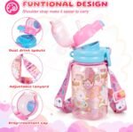Kids Water Bottle with Pop-Open Straw & Spout 2-in-1 Lid, 20oz Leak-Proof Tritan Plastic BPA-Free Kids Cup with Strap for School Travel Sports Girls Toddler, Cat - Image 5