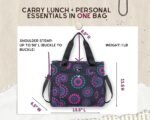 Insulated Lunch Bag for Women-Reusable Large Lunch Tote Bag with Water Bottle Holder & Leak-Proof Lining for Work or Travel-Carry by Hand, On the Shoulder or Crossbody (Purple Circle) - Image 3