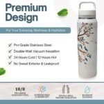 Farasi Tea Infuser Bottle for Loose Leaf Tea Insulated Stainless Steel Water Bottle Tumbler - Coffee, Fruit, Portable Infuser Bottle - Leakproof Built In Handle White Floral 24 oz - Image 7