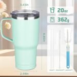 20 oz Insulated Coffee Mug with Ceramic Coating, Stainless Steel Travel Mug Tumbler with Handle Lid and Straw, Double Wall Leak-Proof Coffee Travel Mug Keeps Drink Hot and Cold (Green) - Image 3