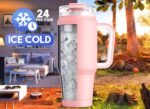 Meoky 32 oz Tumbler with Handle, Insulated Tumbler with Lid and Straw, Stainless Steel Travel Mug, Keeps Cold for 24 Hours, 100% Leak Proof, Fits in Car Cup Holder (Blush) - Image 3