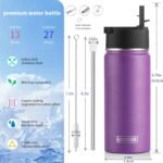 koodee Water Bottle 16 oz Stainless Steel Double Wall Vacuum Insulated Water Bottle for Kids School -Wide Mouth Sports Metal Water Flask for Girls(Purple) - Image 4