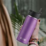 koodee Water Bottle 16 oz Stainless Steel Double Wall Vacuum Insulated Water Bottle for Kids School -Wide Mouth Sports Metal Water Flask for Girls(Purple) - Image 5